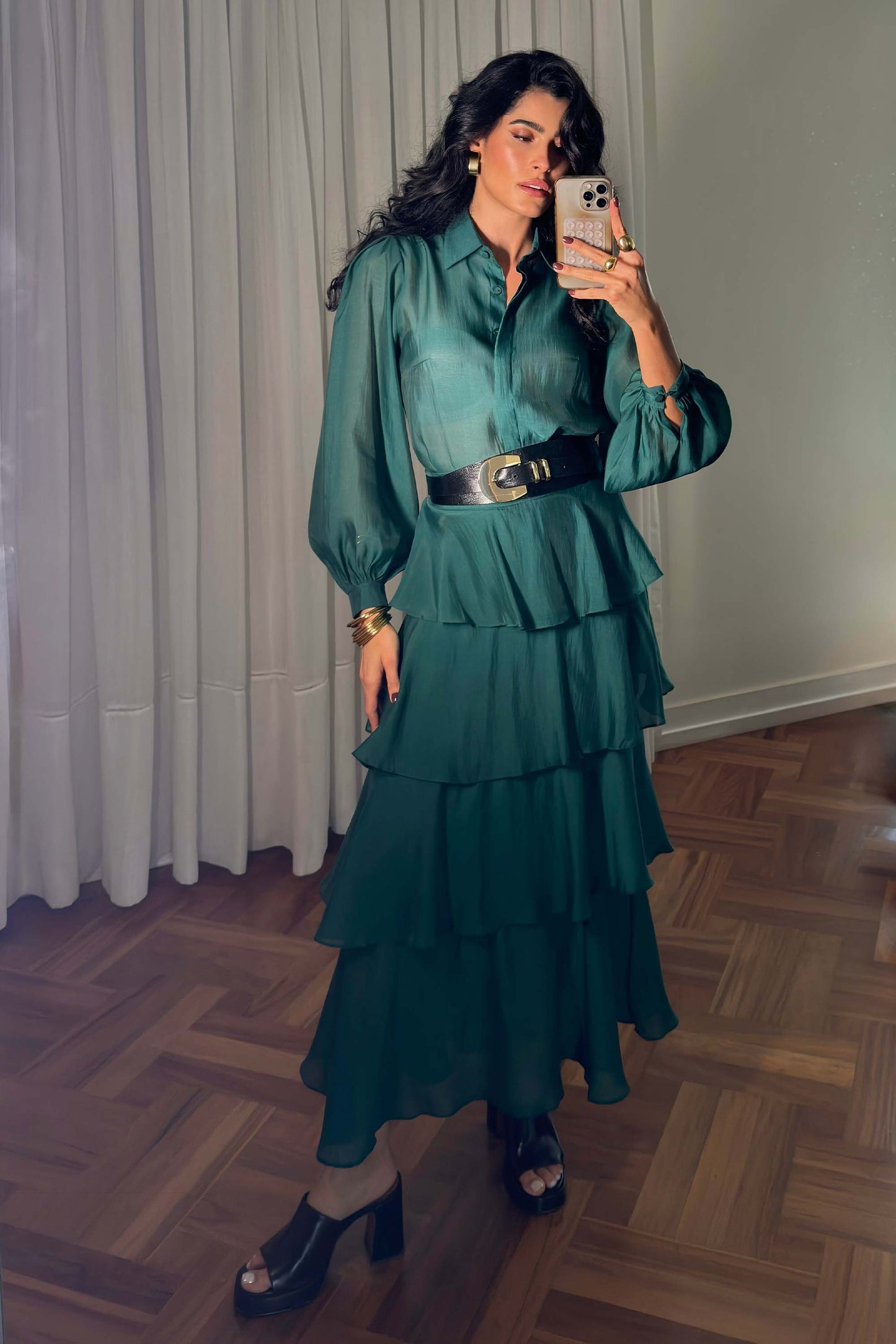 Saia Midi Camadas Brisa Verde