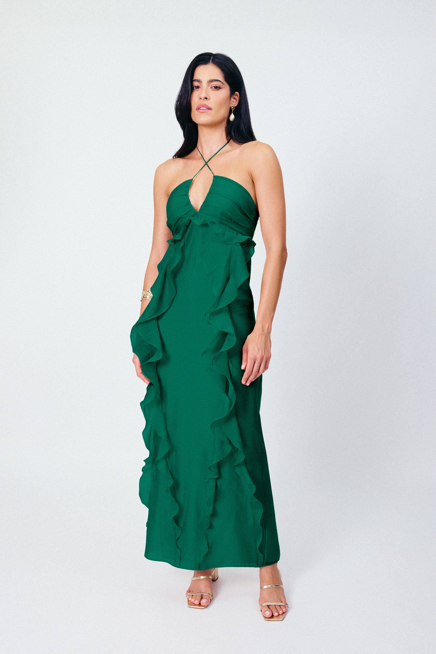 Vestido Longo Babados Brisa Verde