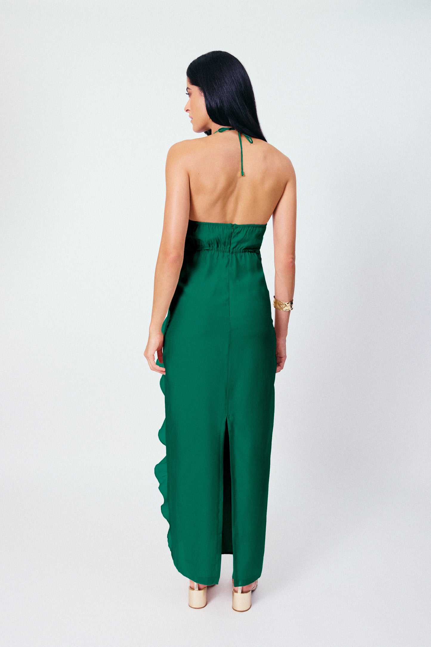Vestido Longo Babados Brisa Verde