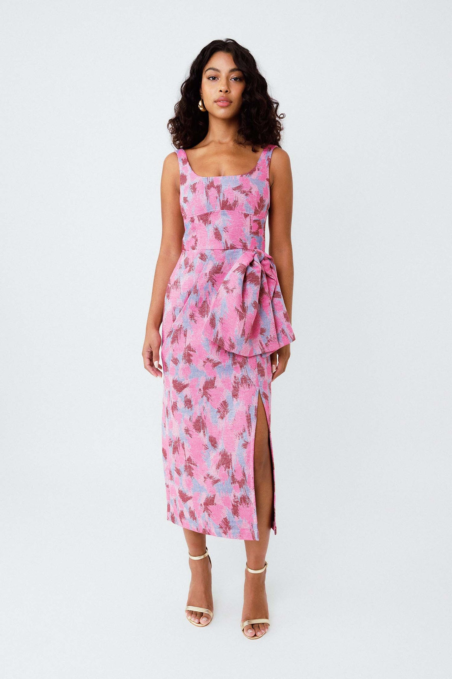 Vestido Midi Coquetel Rajado