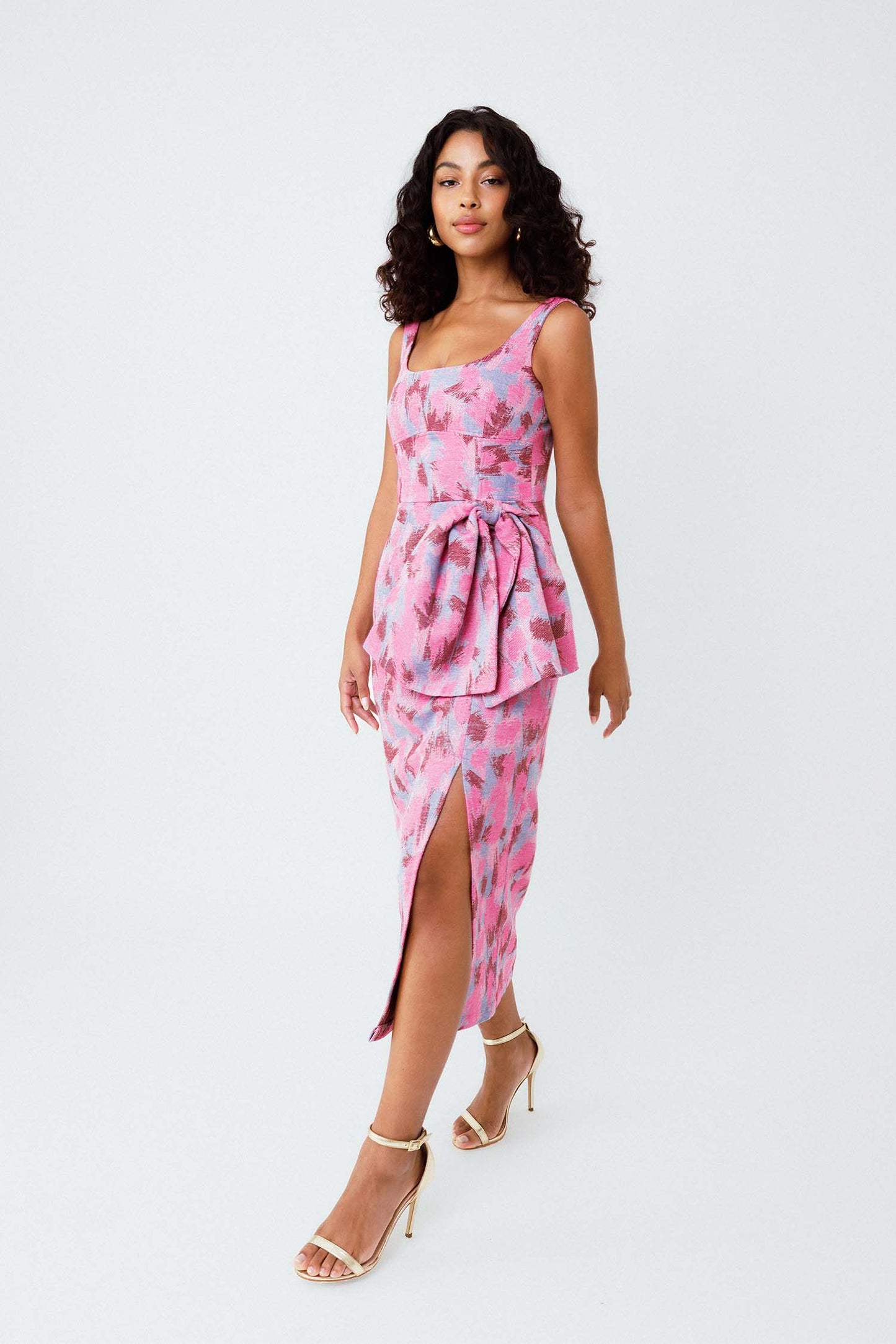 Vestido Midi Coquetel Rajado