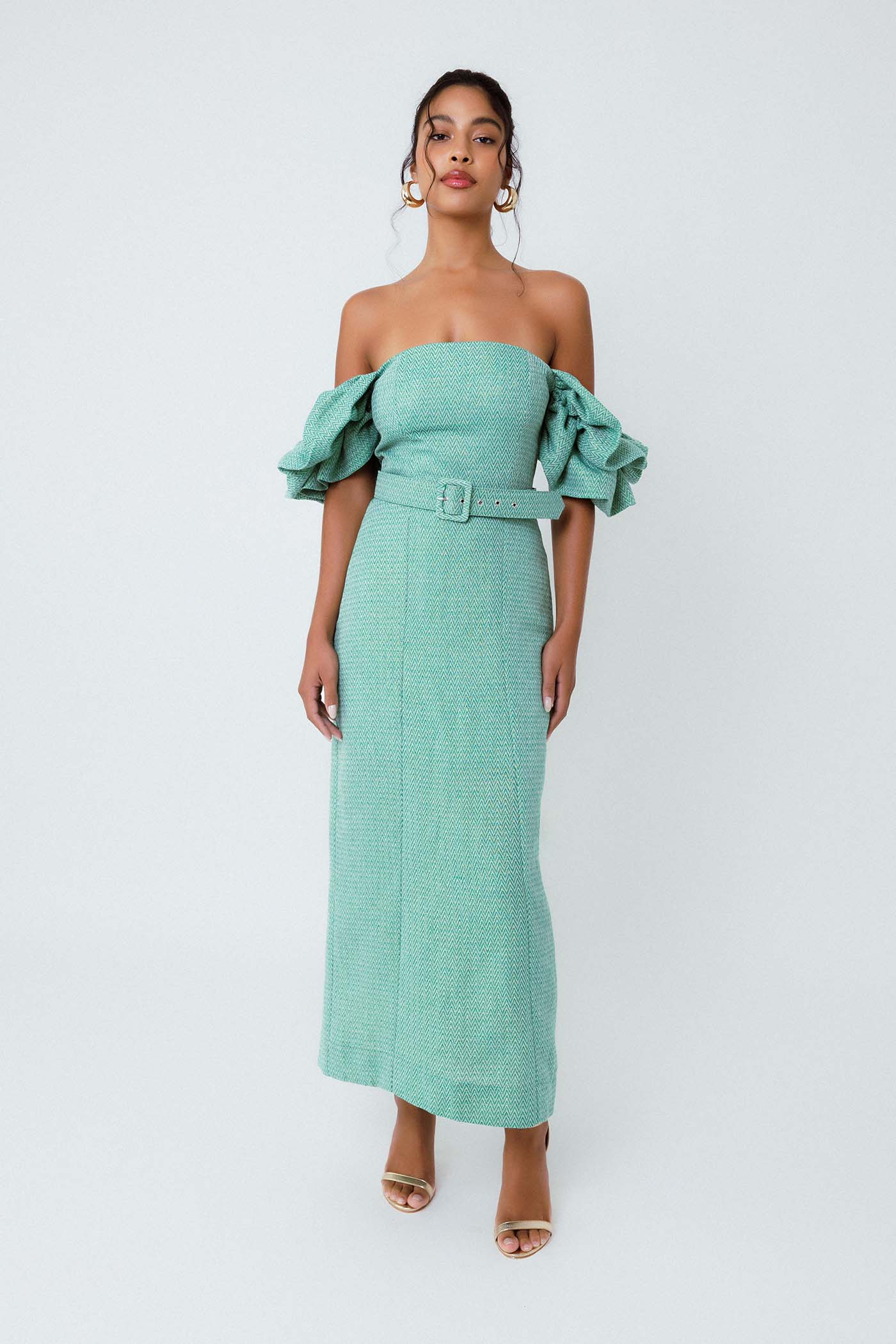 Vestido Midi com Cinto Jade