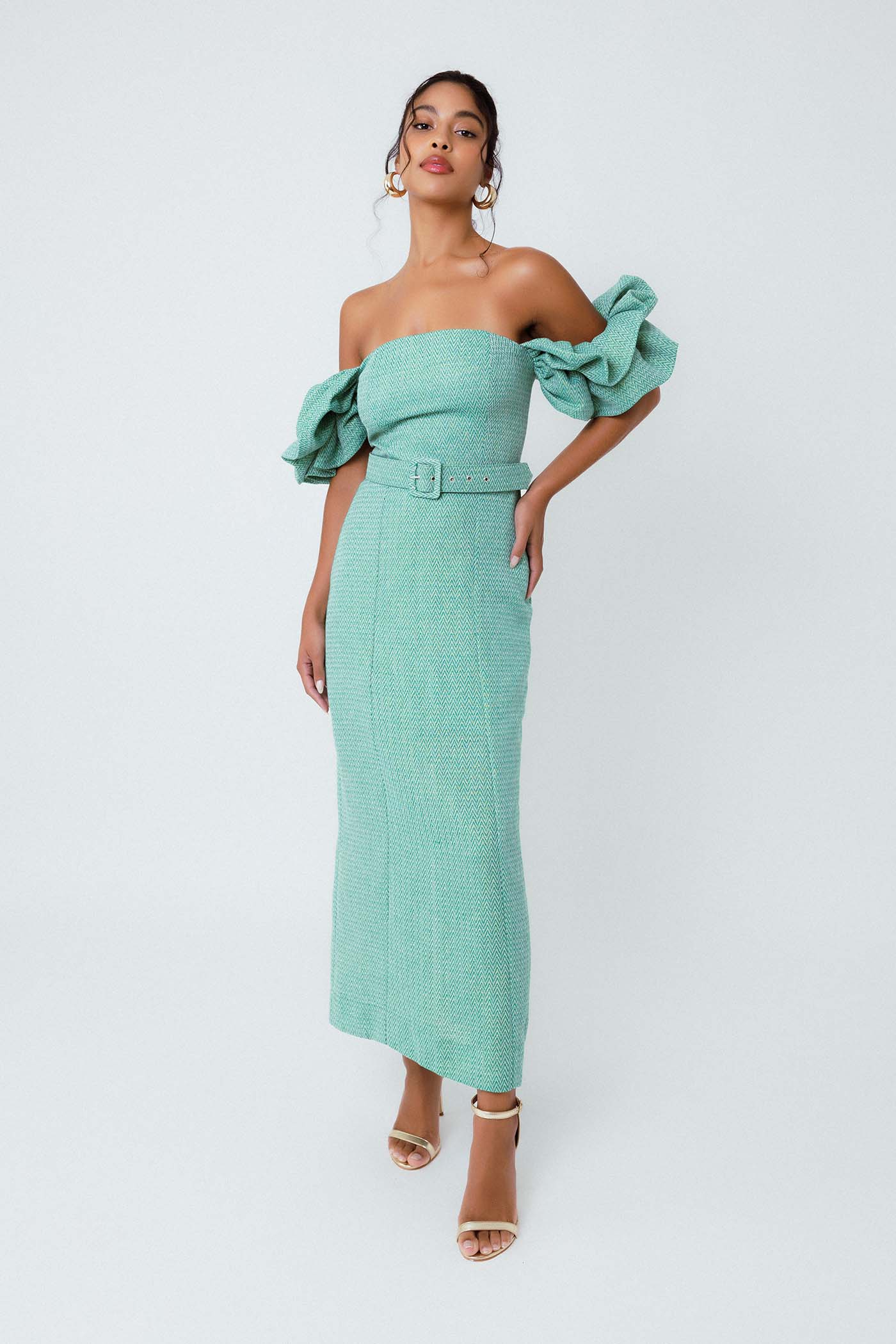 Vestido Midi com Cinto Jade
