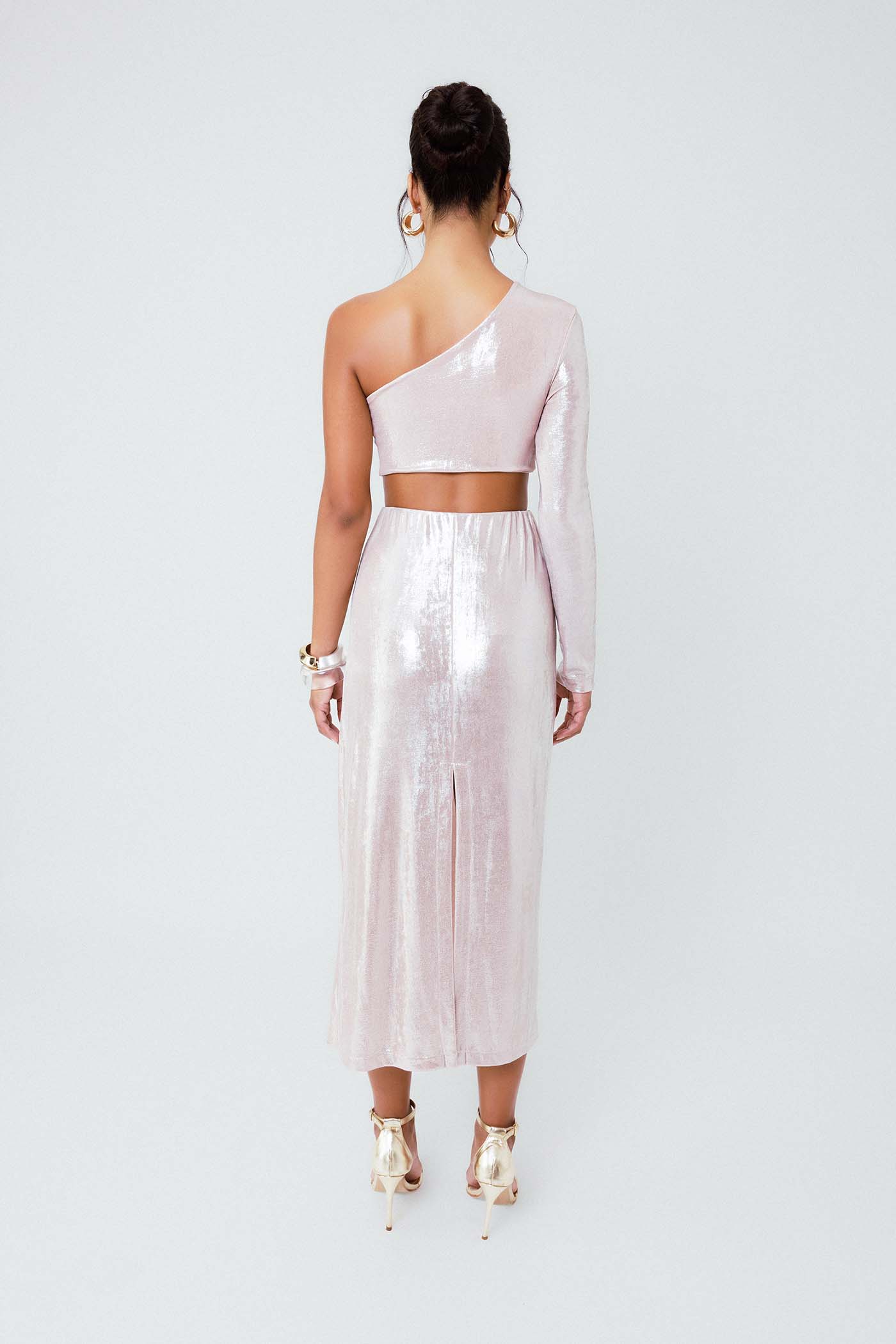 Saia Midi Pregas Reflexo Rosa