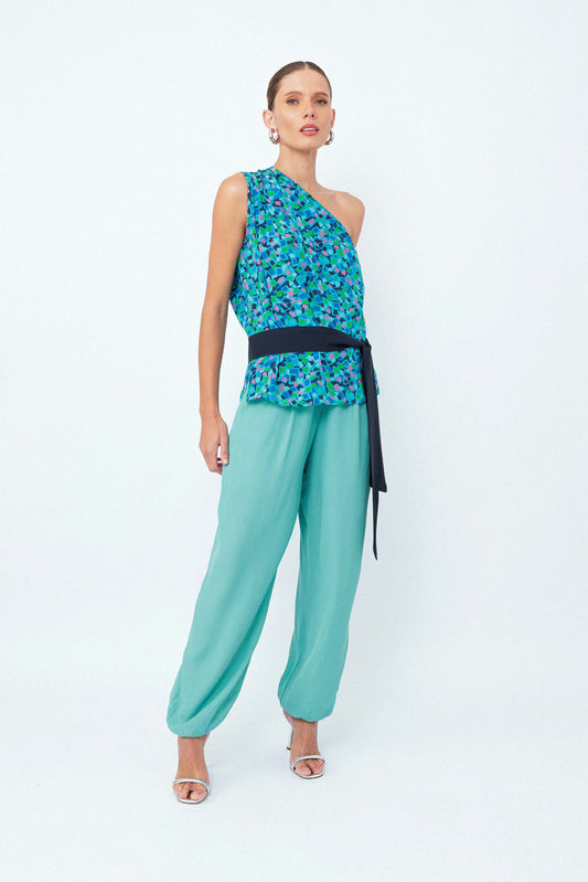 Blusa Seda Com Faixa Ladrilhos