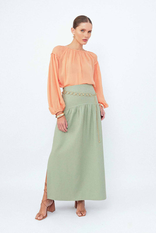 Saia Midi Alfaiataria Folhas