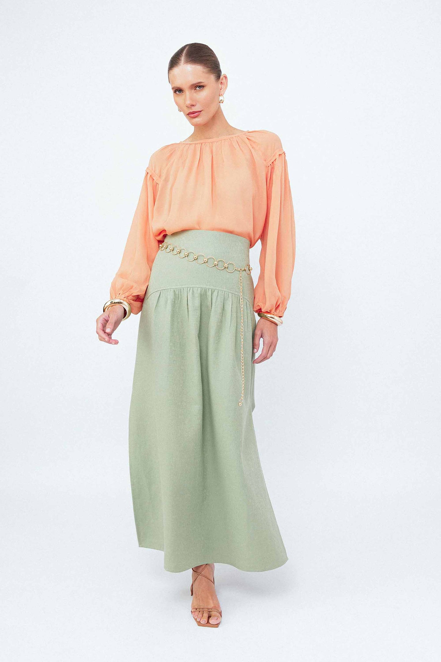 Saia Midi Alfaiataria Folhas