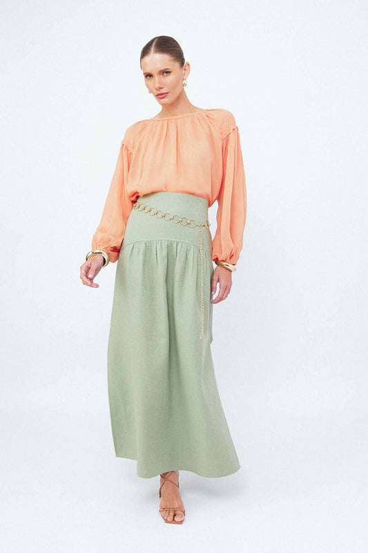 Saia Midi Alfaiataria Folhas