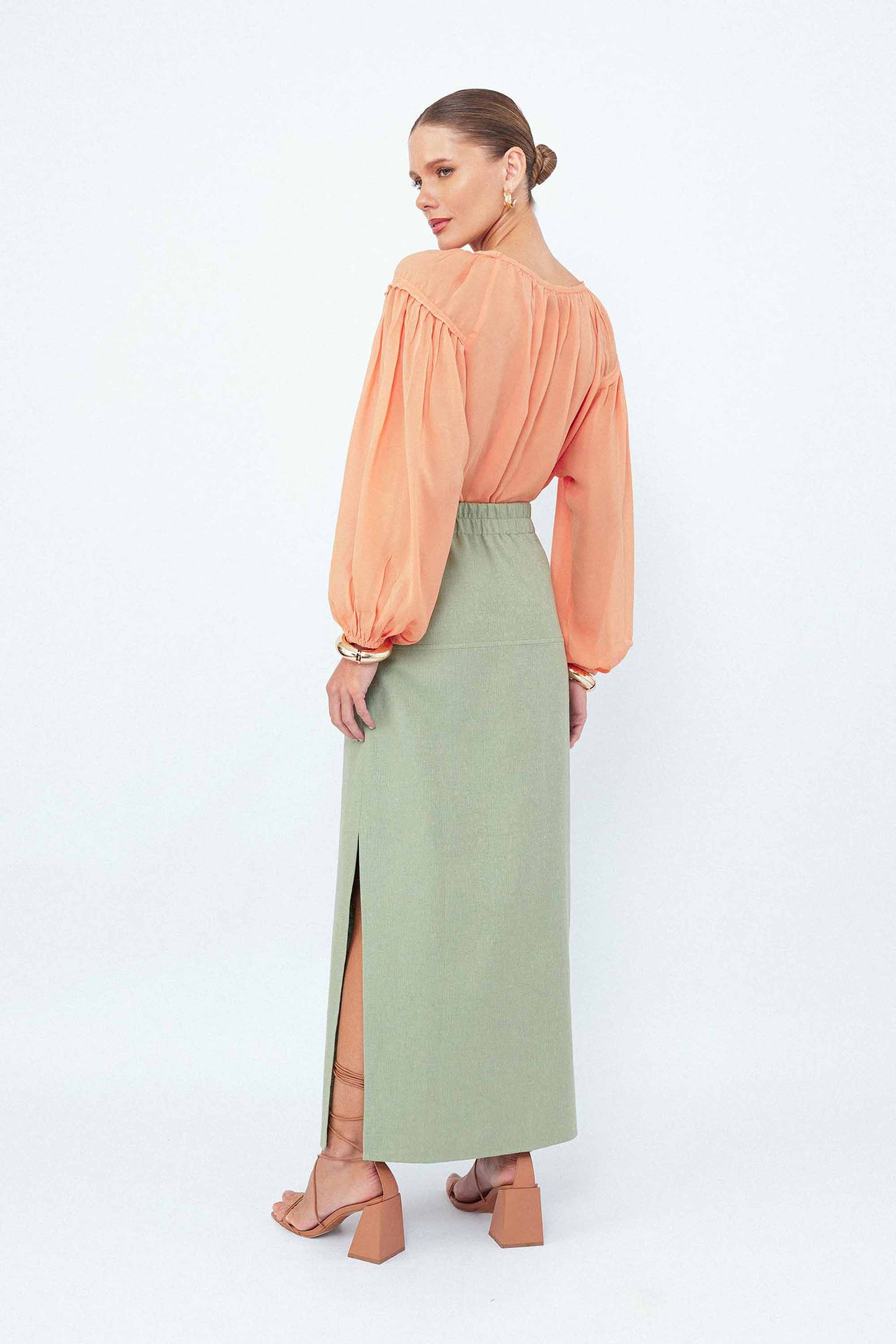 Saia Midi Alfaiataria Folhas