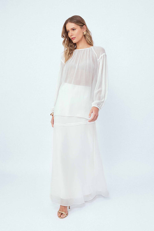 Blusa Manga Longa Pétalas Off White