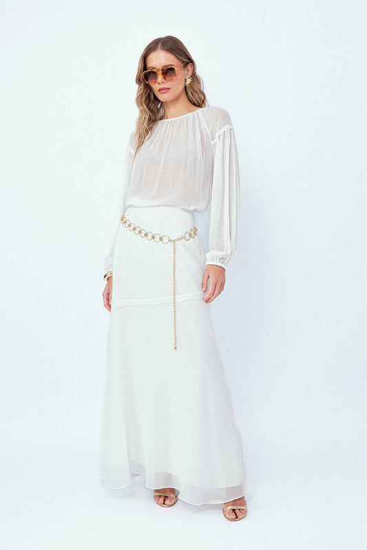 Blusa Manga Longa Pétalas Off White