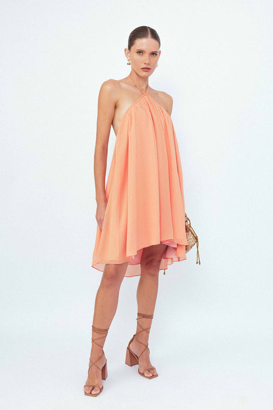 Vestido Curto Frente Única Pétalas Laranja