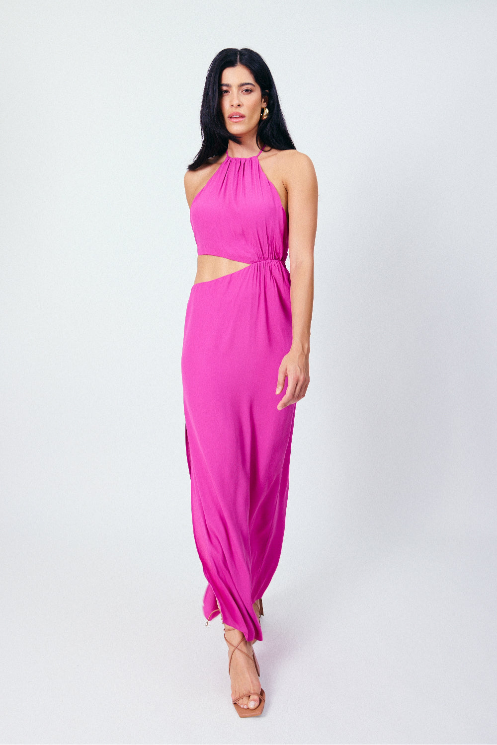 Vestido Longo Frente Única Equinócio Rosa