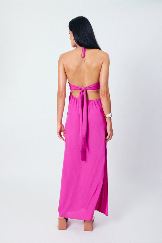Vestido Longo Frente Única Equinócio Rosa
