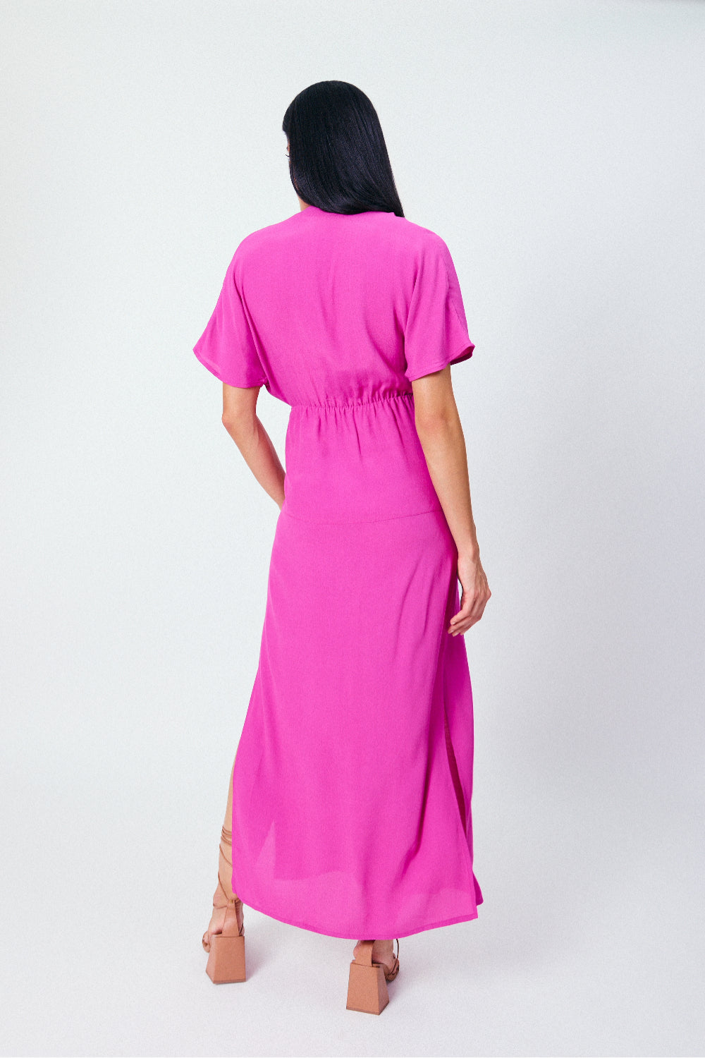 Vestido Longo Manga Solta Equinócio Rosa