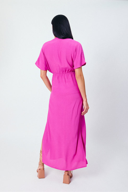 Vestido Longo Manga Solta Equinócio Rosa