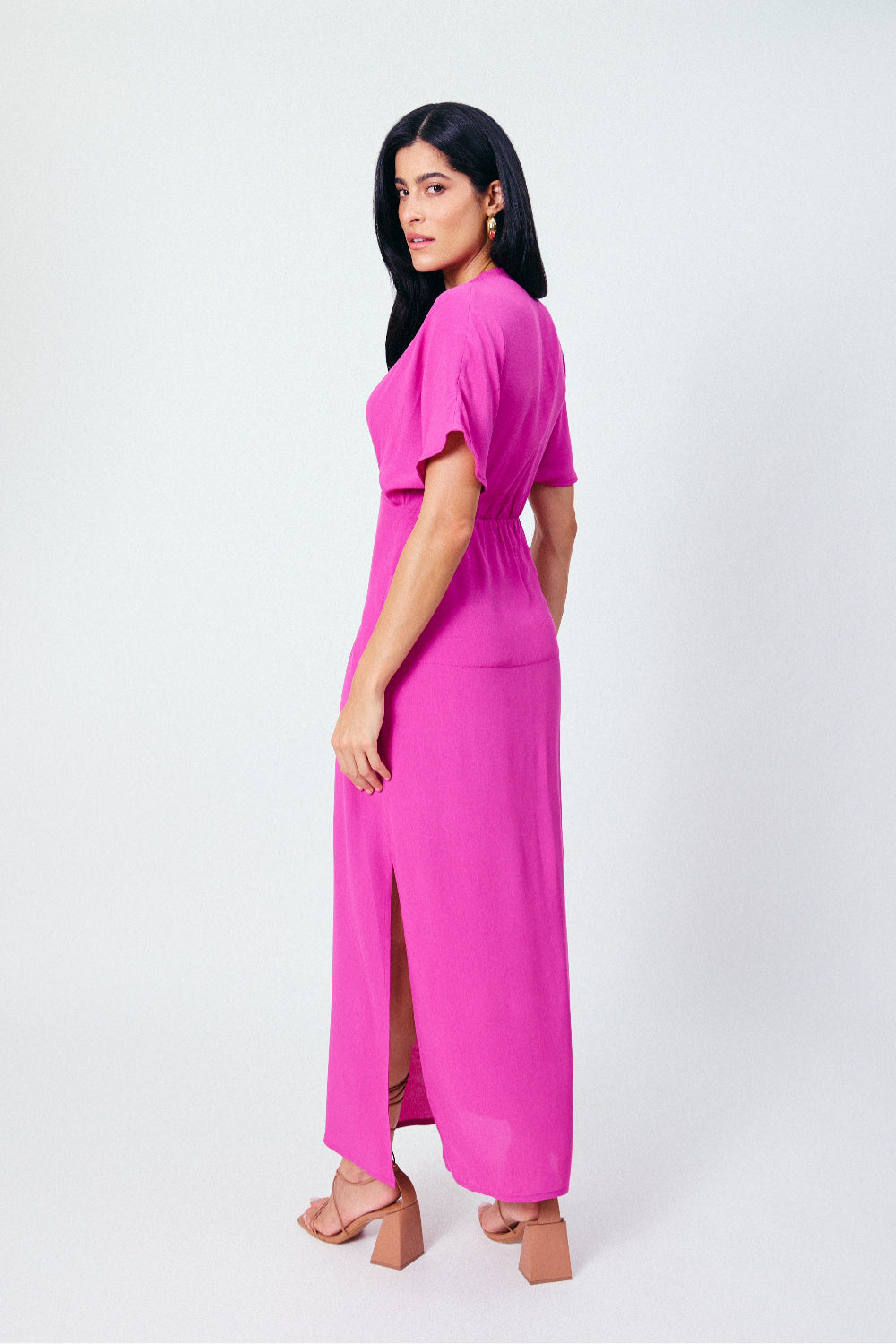 Vestido Longo Manga Solta Equinócio Rosa