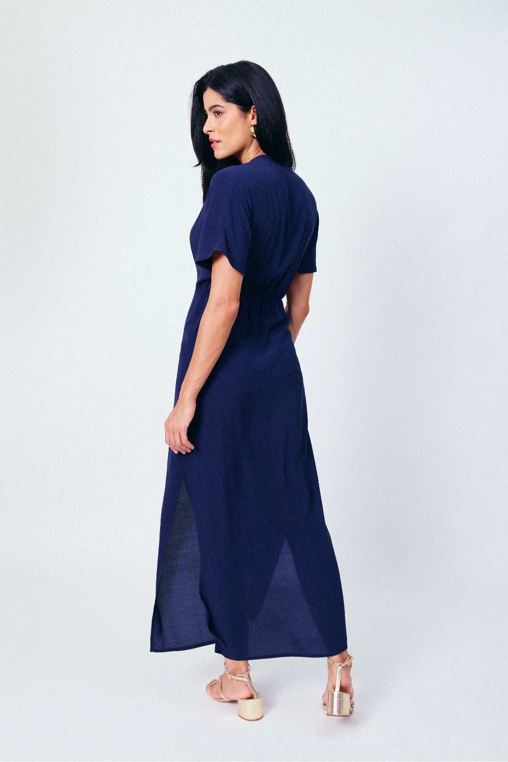 Vestido Longo Manga Solta Equinócio Marinho