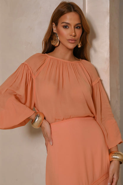 Blusa Manga Longa Pétalas Laranja