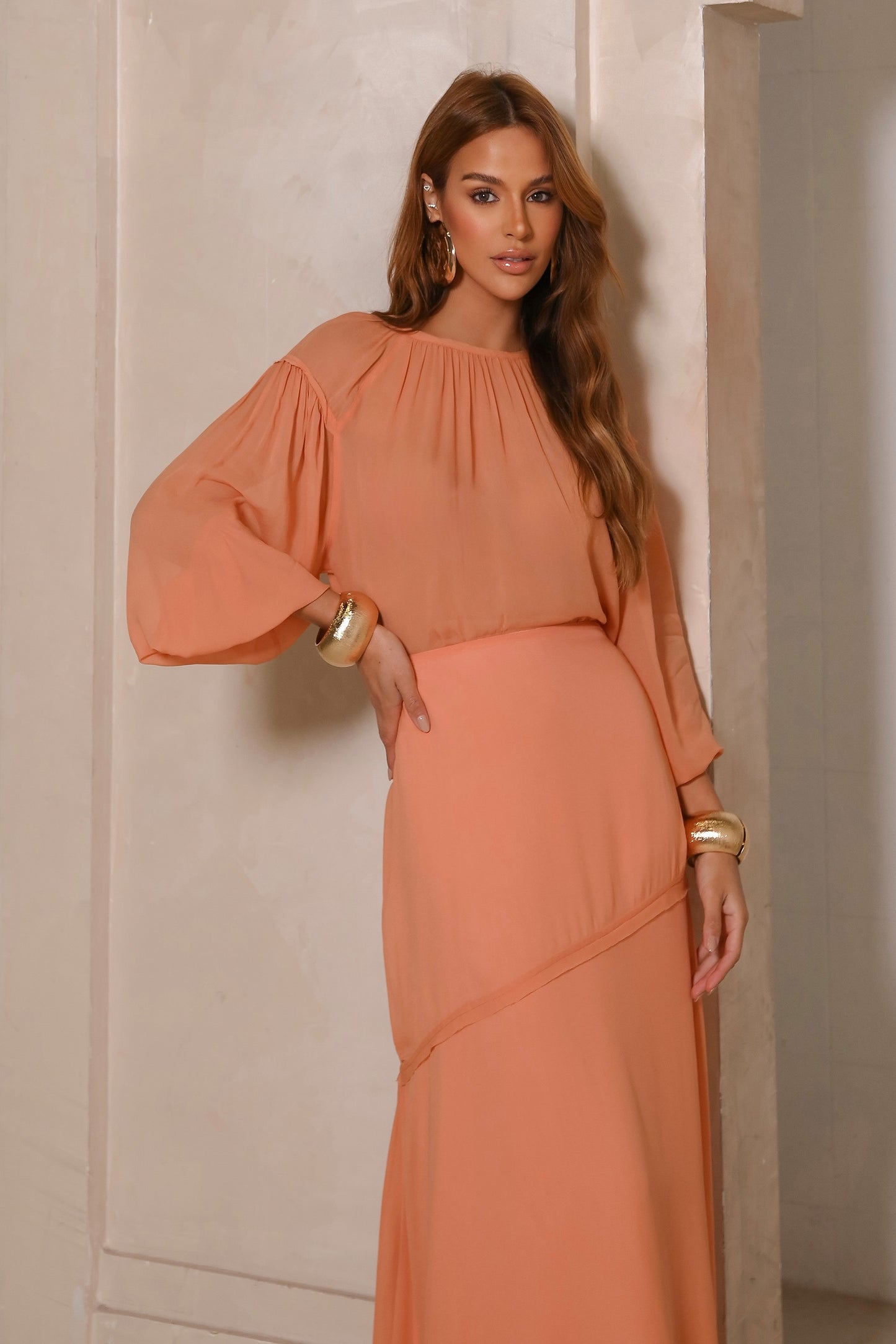 Blusa Manga Longa Pétalas Laranja