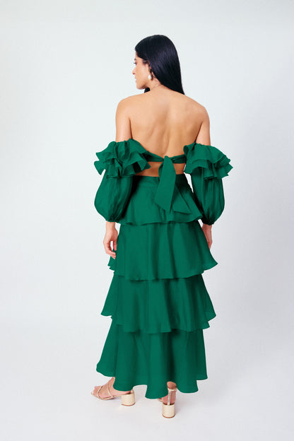Saia Midi Camadas Brisa Verde