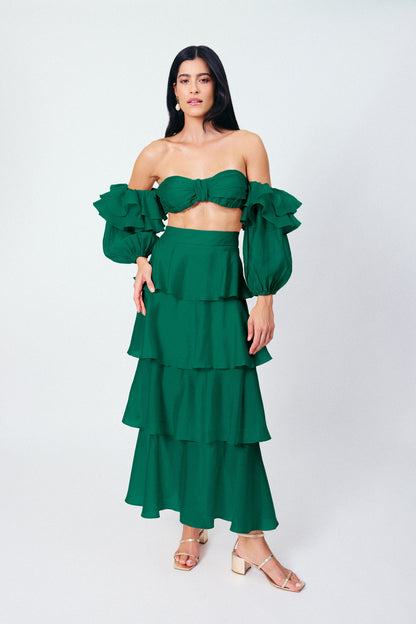 Saia Midi Camadas Brisa Verde