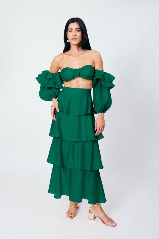 Saia Midi Camadas Brisa Verde