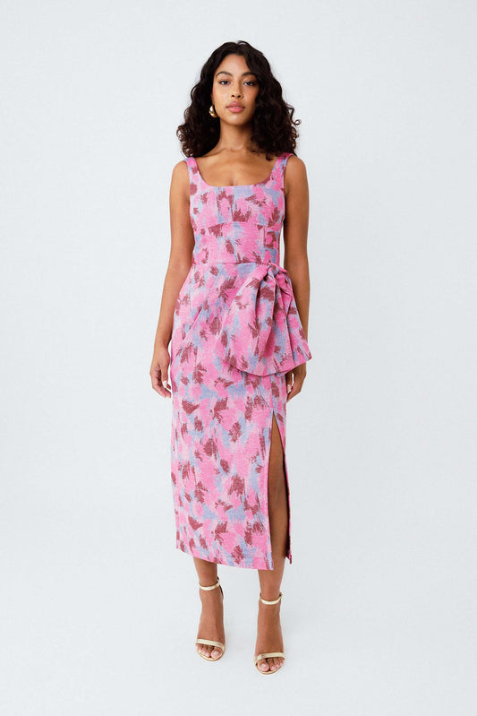 Vestido Midi Coquetel Rajado