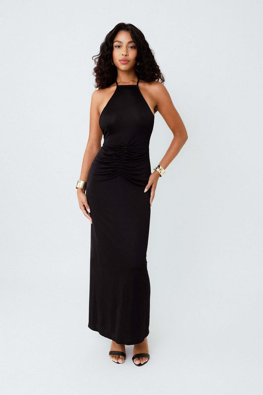 Vestido Midi Frente Única Estrela Preto
