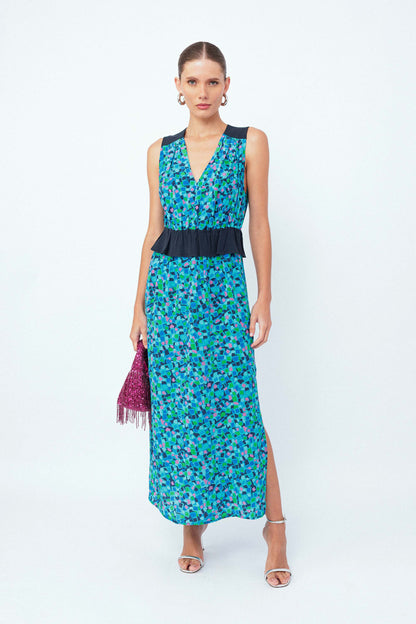 Vestido Midi Seda Ladrilhos