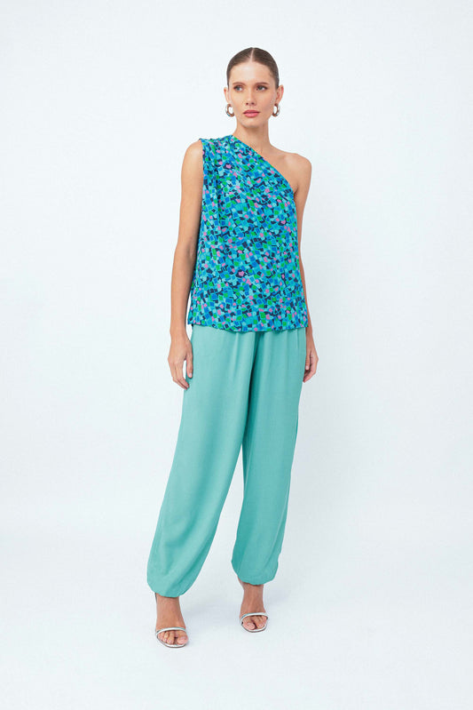 Blusa Seda Com Faixa Ladrilhos