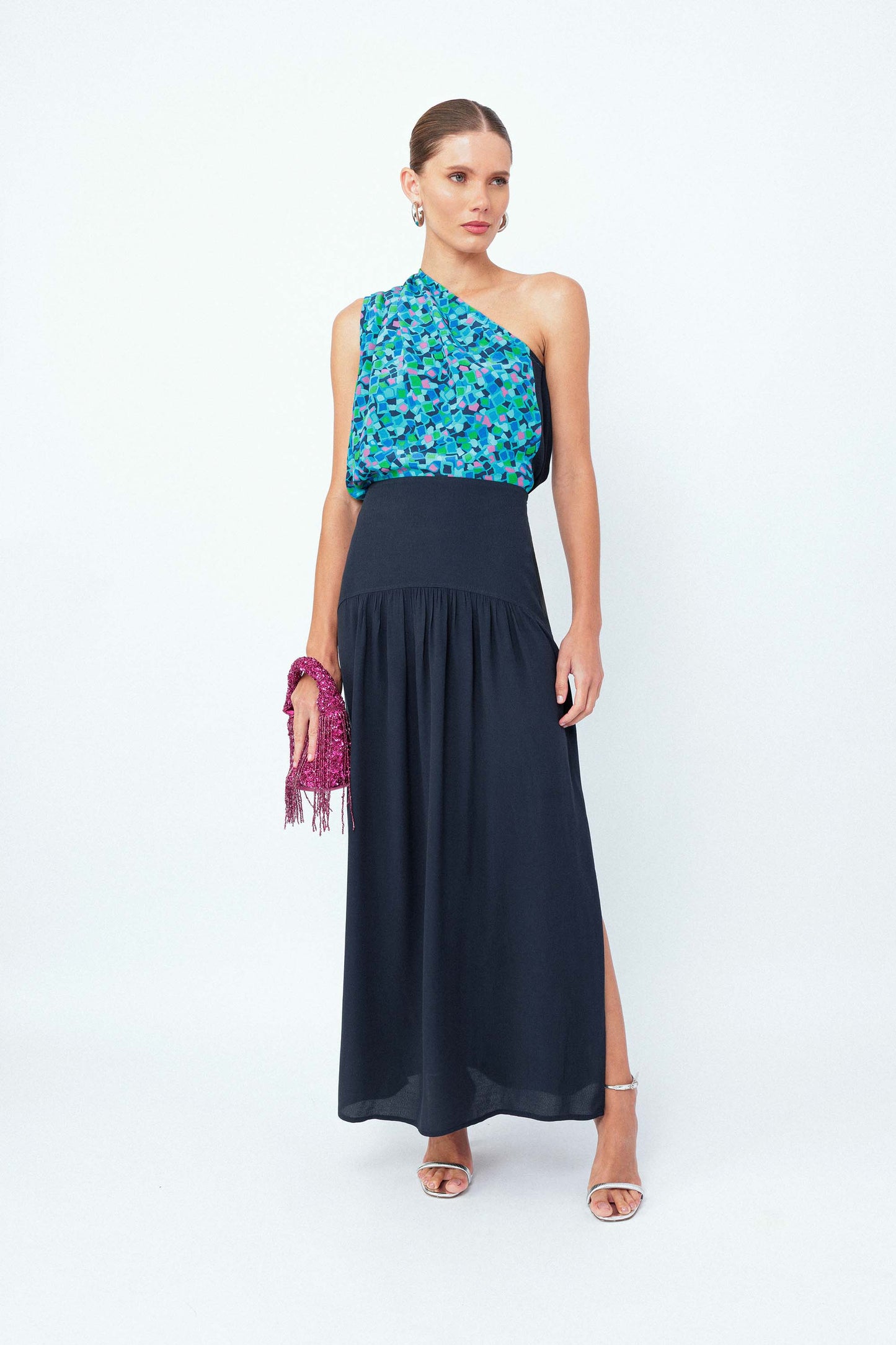 Blusa Seda Com Faixa Ladrilhos