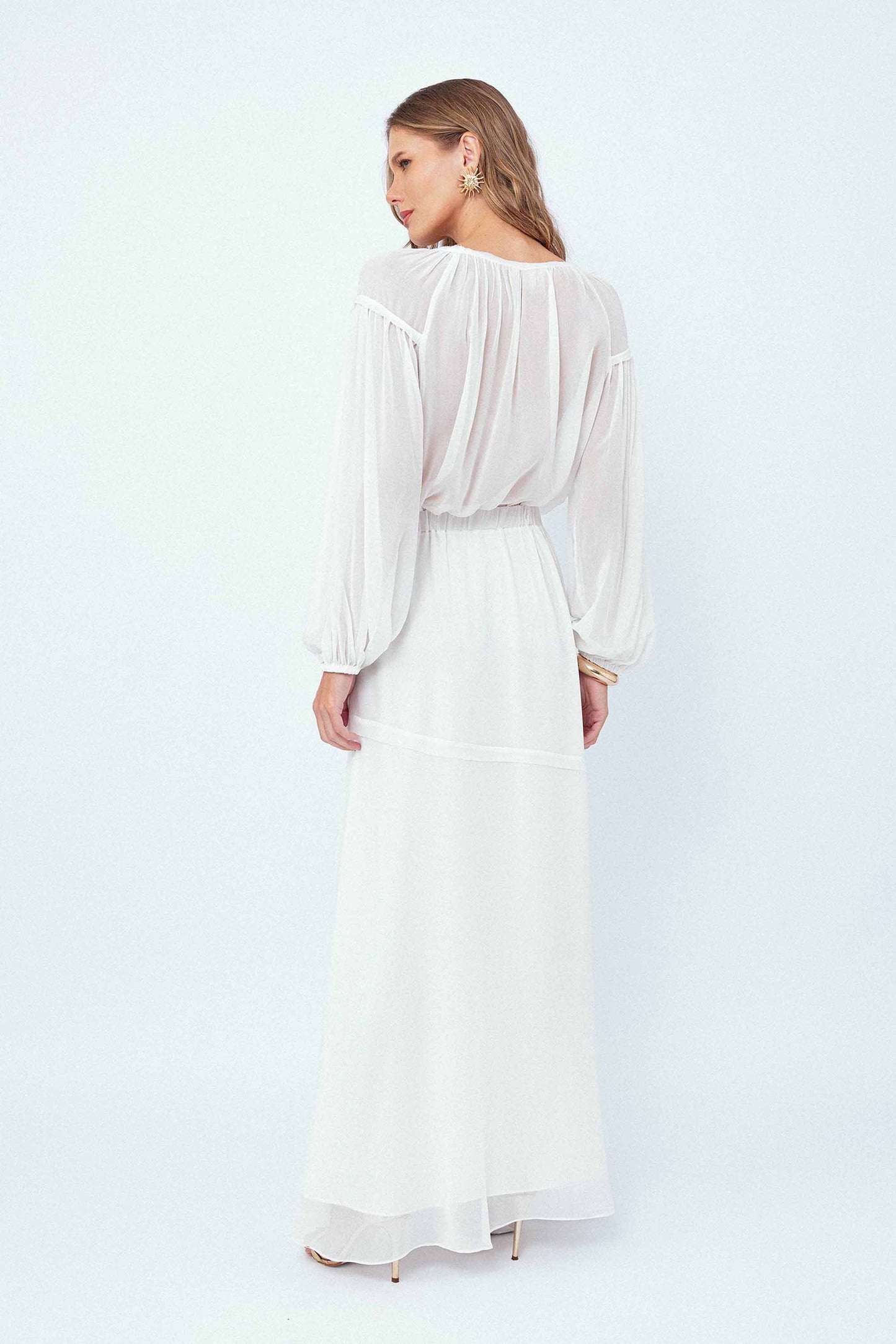 Blusa Manga Longa Pétalas Off White