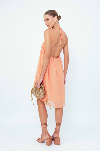 Vestido Curto Frente Única Pétalas Laranja