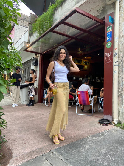 Saia Midi Com Franzido Cintilante
