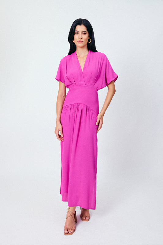 Vestido Longo Manga Solta Equinócio Rosa