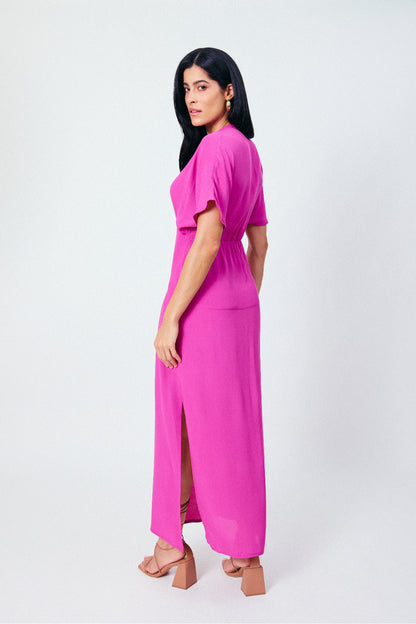 Vestido Longo Manga Solta Equinócio Rosa