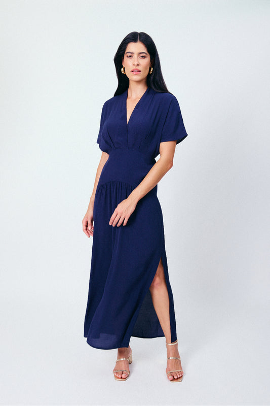 Vestido Longo Manga Solta Equinócio Marinho