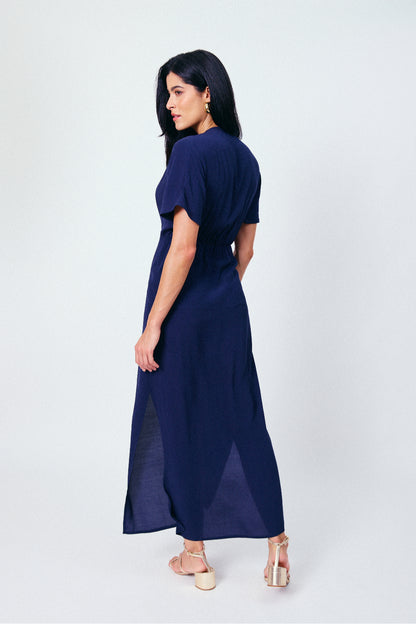 Vestido Longo Manga Solta Equinócio Marinho