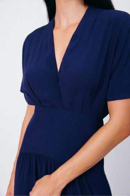 Vestido Longo Manga Solta Equinócio Marinho
